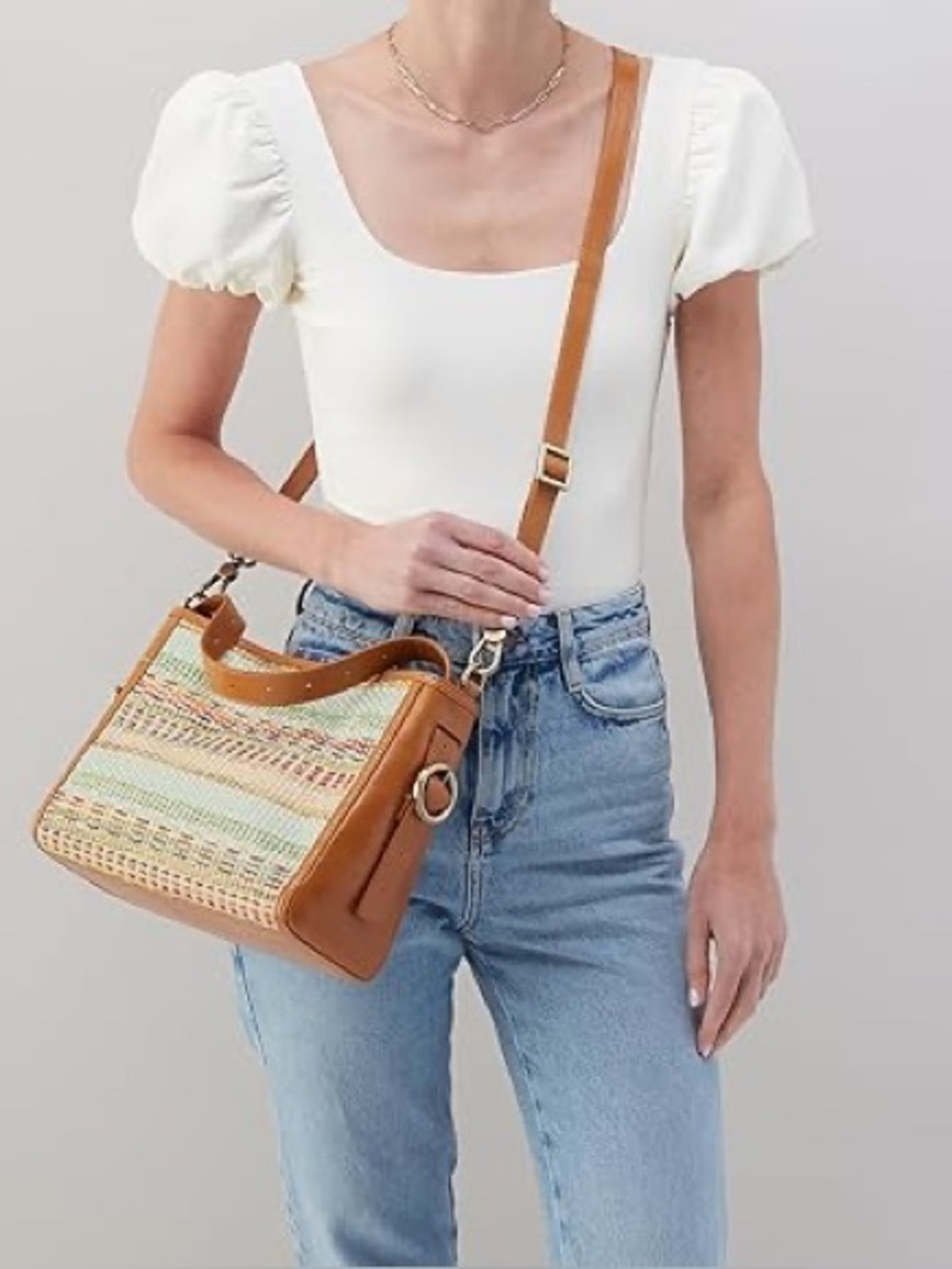 Hobo Render Small Crossbody Bag Sea Dream Stripe Woven Leather Trim Multicolor